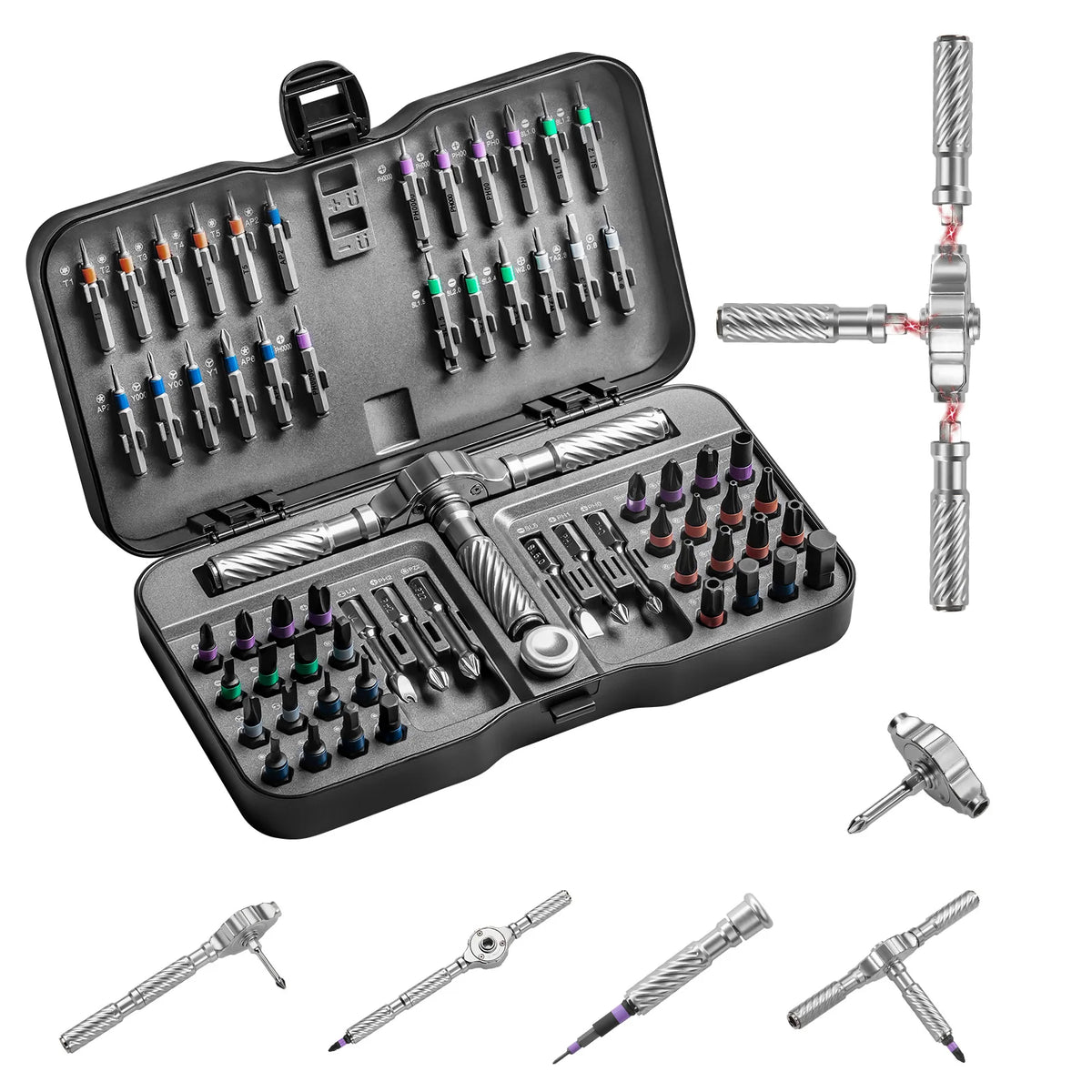 Precision 24/40/66in1 Magnetic Ratchet Screwdriver Set Detachable T-Handle Magneticizer Fix Furniture, Electronics & Glasses