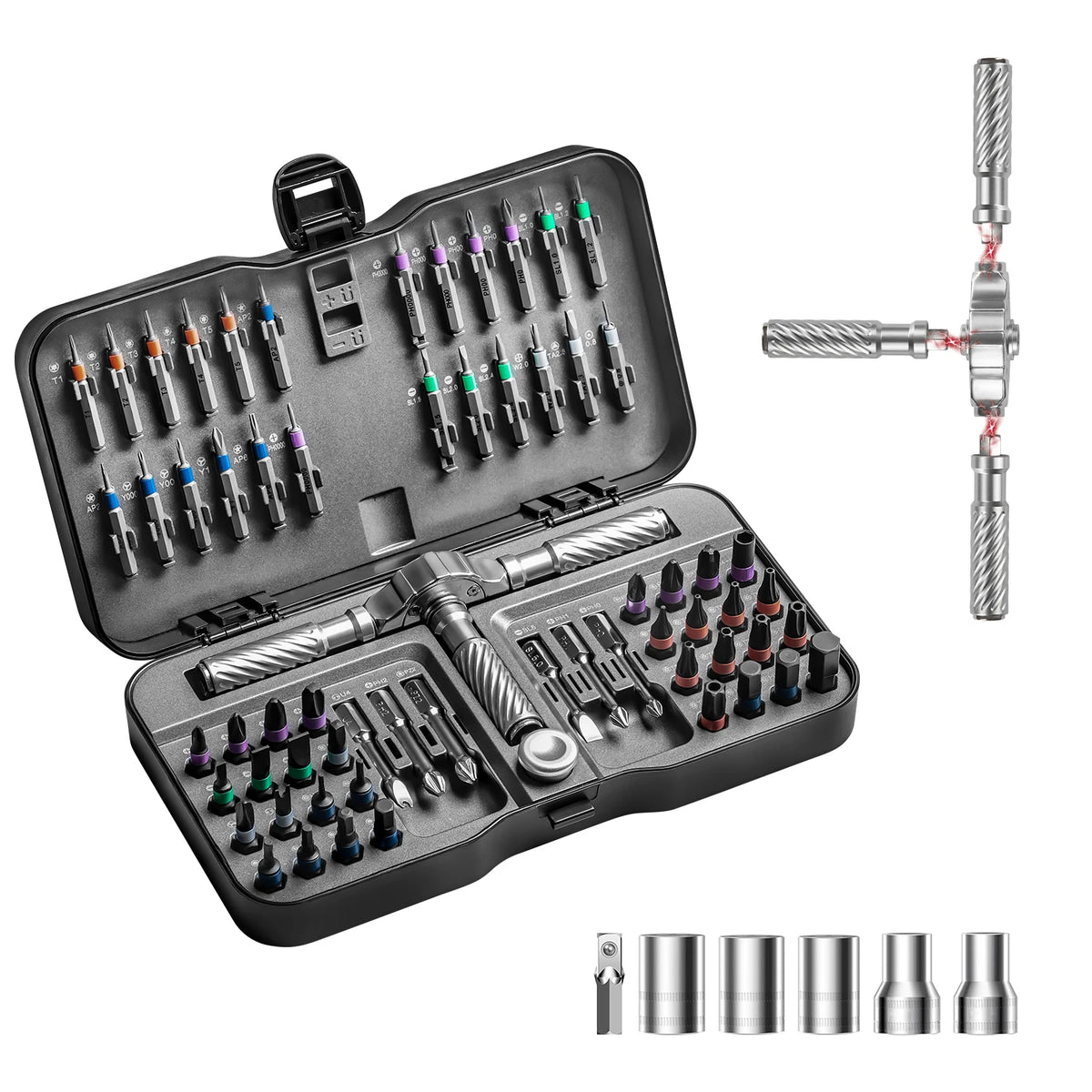 Precision 24/40/66in1 Magnetic Ratchet Screwdriver Set Detachable T-Handle Magneticizer Fix Furniture, Electronics & Glasses