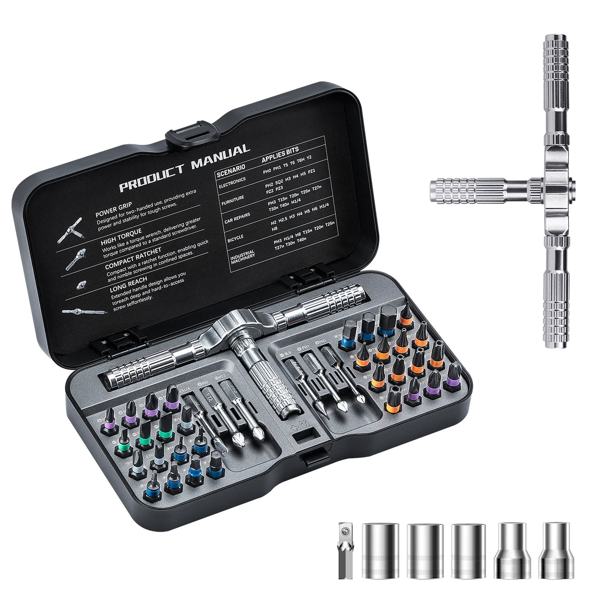 Precision 24/40/66in1 Magnetic Ratchet Screwdriver Set Detachable T-Handle Magneticizer Fix Furniture, Electronics & Glasses